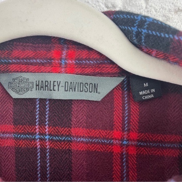 Harley Davidson Flannel Shirt Red & Blue Plaid "Ain't No Darling" Graphic Medium - Picture 13 of 16